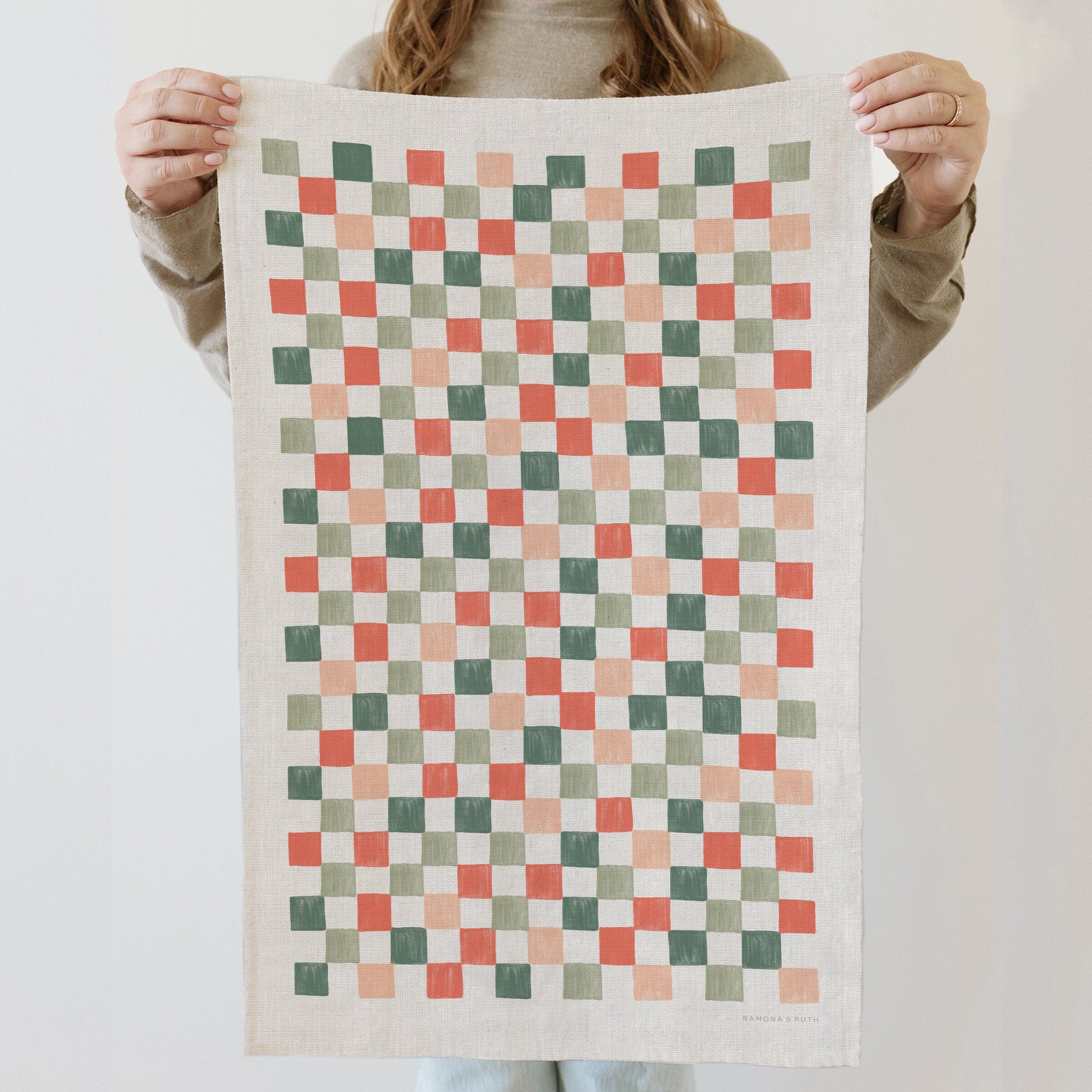 Holiday Checker Linen Tea Towel - Ramona & Ruth 