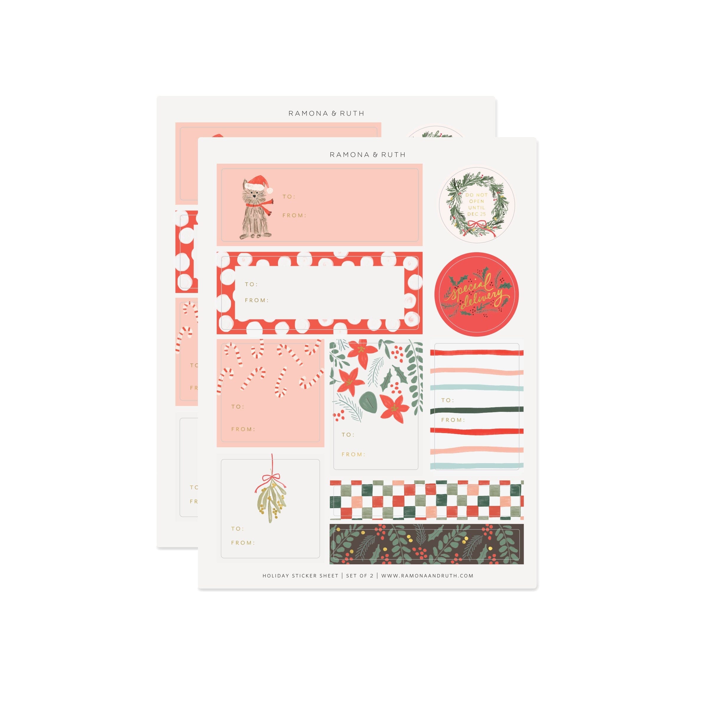 Holiday Gift Tag Sticker Sheet Set - Ramona & Ruth 